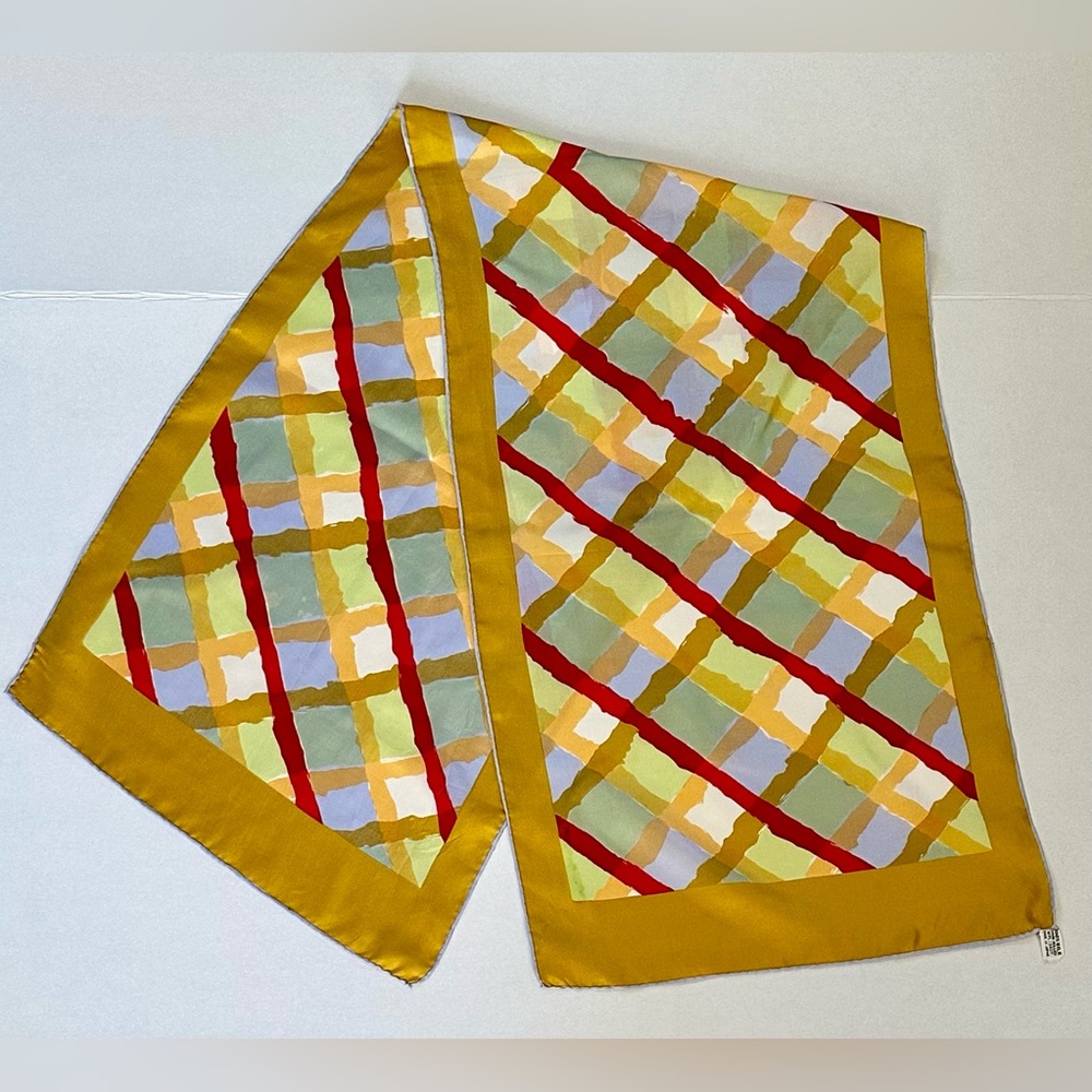 VTG 1960s-70s Vibrant Sally Gee Mid-Century Geometric Silk Scarf Japan